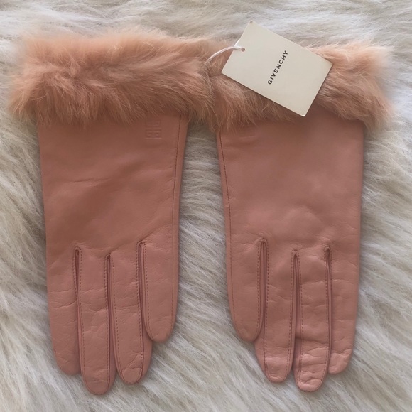 SOLD Pink leather fur trim authentic gloves - Picture 1 of 5